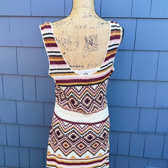 Idyllwind Colorful Knit Midi Dress granny squares burgundy pink - Picture 6 of 13